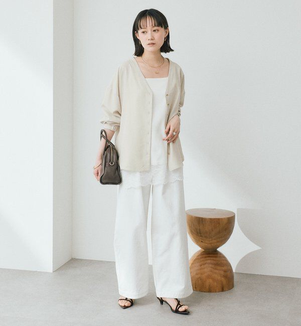  「予約【女性らしい抜け感】メタルボタンノーカラーブラウス」|シャツ・ブラウス|