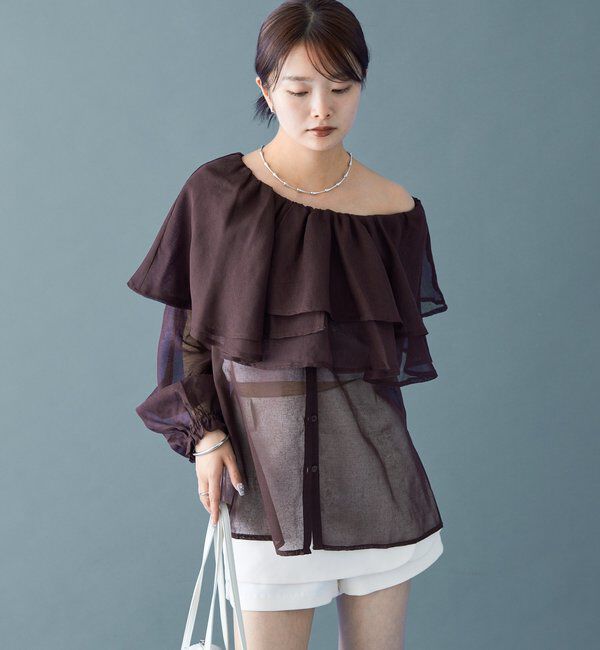  「シアーフリル長袖ブラウス」|シャツ・ブラウス|