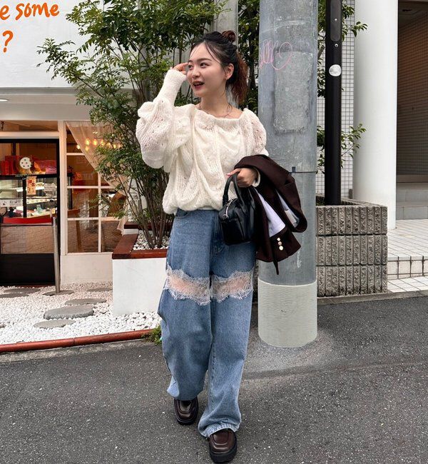  「レース切替デニム」|デニム|