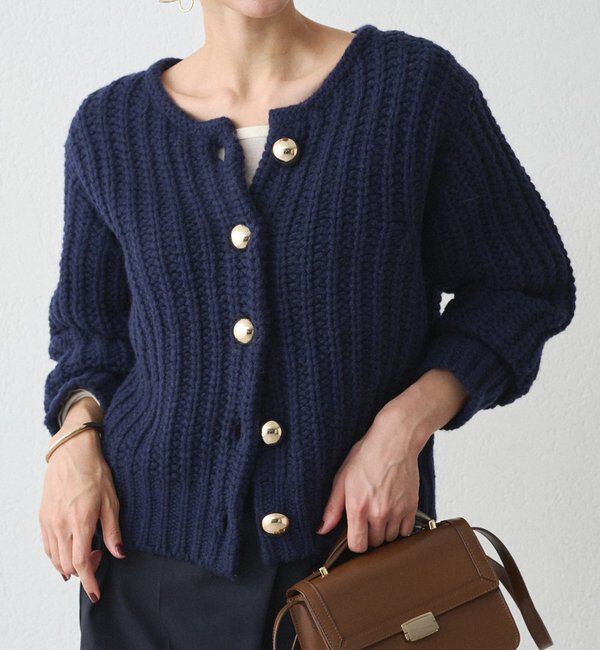  「ゴールドボタンニットカーデ」|ニット・セーター|ネイビー