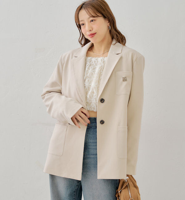  「ロゴブローチ付きオーバーシングルジャケット」|テーラードジャケット|
