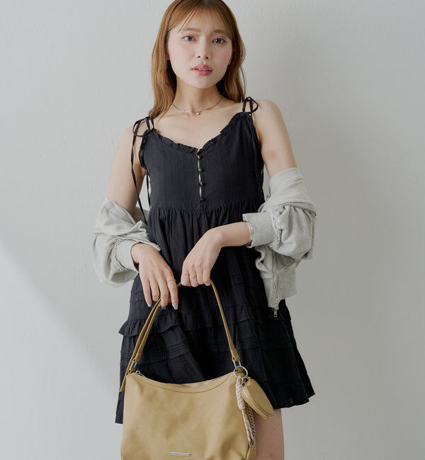 「【WEB限定追加】肩リボンコットンレースフリルキャミミニワンピ」|ワンピース|