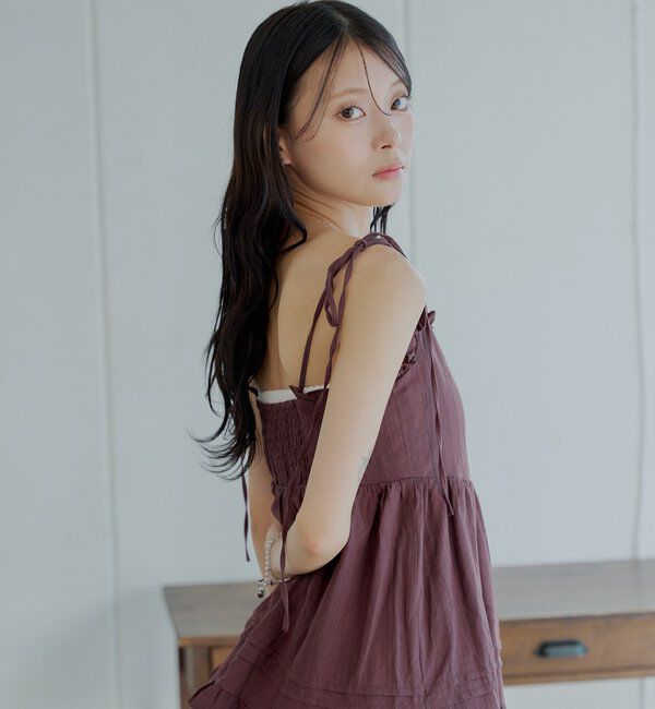  「【WEB限定追加】肩リボンコットンレースフリルキャミミニワンピ」|ワンピース|