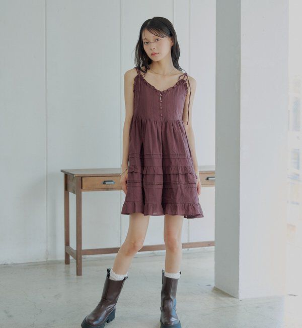  「【WEB限定追加】肩リボンコットンレースフリルキャミミニワンピ」|ワンピース|
