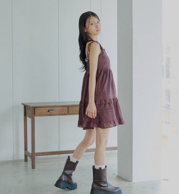  「【WEB限定追加】肩リボンコットンレースフリルキャミミニワンピ」|ワンピース|