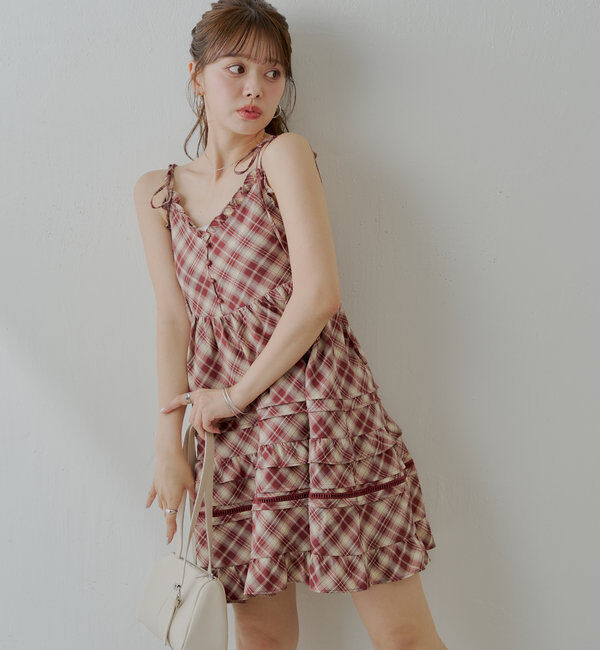  「【WEB限定追加】肩リボンコットンレースフリルキャミミニワンピ」|ワンピース|