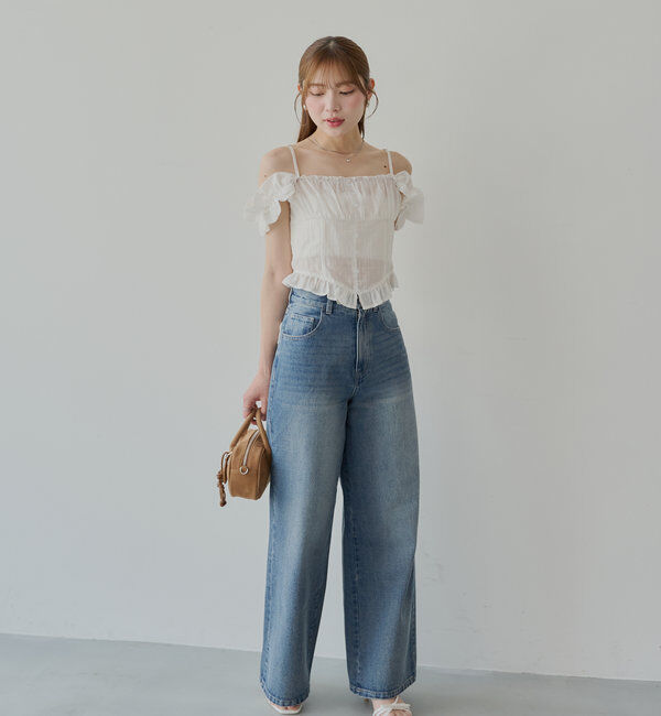  「ポケットレースワイドデニム」|デニム|