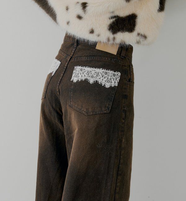  「ポケットレースワイドデニム」|デニム|ブラウン