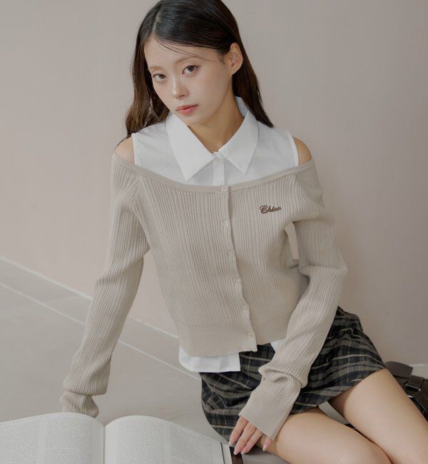  「シャツレイヤード2way カーディガン」|カーディガン|ベージュ