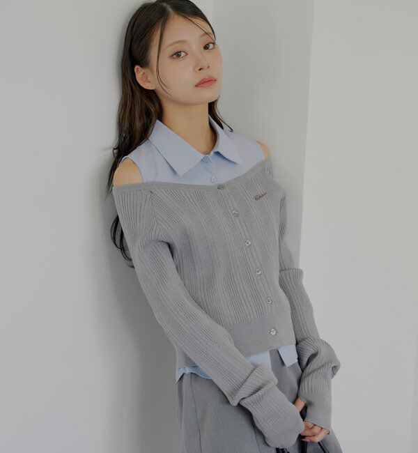  「シャツレイヤード2way カーディガン」|カーディガン|グレー