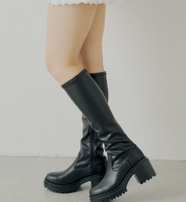  「【REVIVAL】厚底チャンキーストレッチロングブーツ」|ロングブーツ|