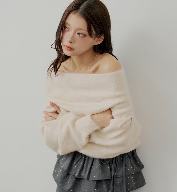  「【SALON by Chico】ウールシャギータックオフショルニット」|ニット・セーター|