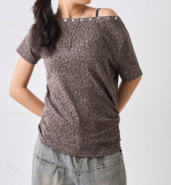  「アソート (カモ柄/ヒョウ柄)/ドット柄)スタッズドロストワンショルTEE」|Tシャツ・カットソー|