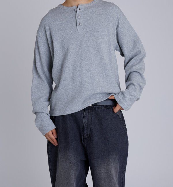  「【Sourcream】ワッフルヘンリーネックトップス」|Tシャツ・カットソー|