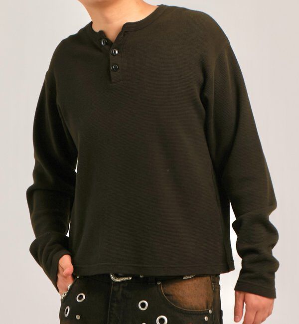  「【Sourcream】ワッフルヘンリーネックトップス」|Tシャツ・カットソー|