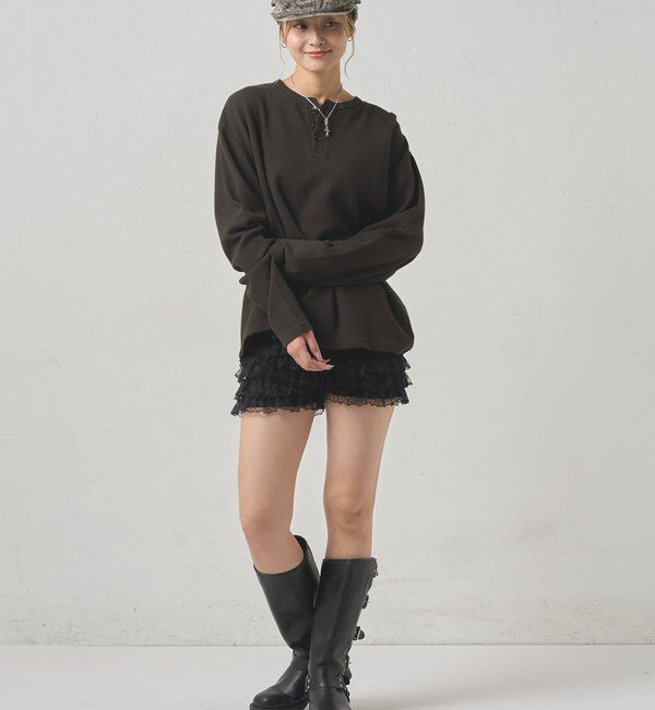  「【Sourcream】ワッフルヘンリーネックトップス」|Tシャツ・カットソー|