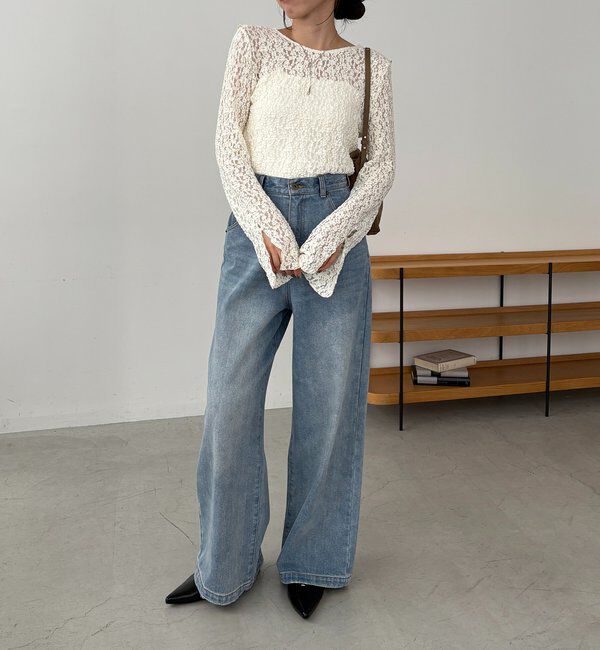  「【前後2WAY/オケージョンにも◎】レースUネックトップス」|Tシャツ・カットソー|