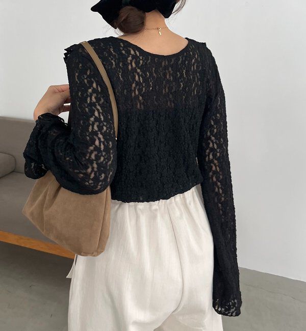  「【前後2WAY/オケージョンにも◎】レースUネックトップス」|Tシャツ・カットソー|