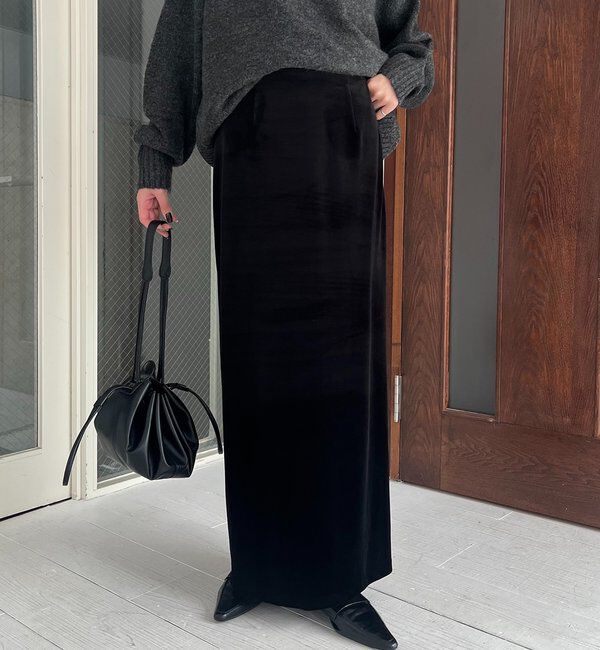  「【低身長サイズあり】ベロアIラインスカート」|スカート|ブラック