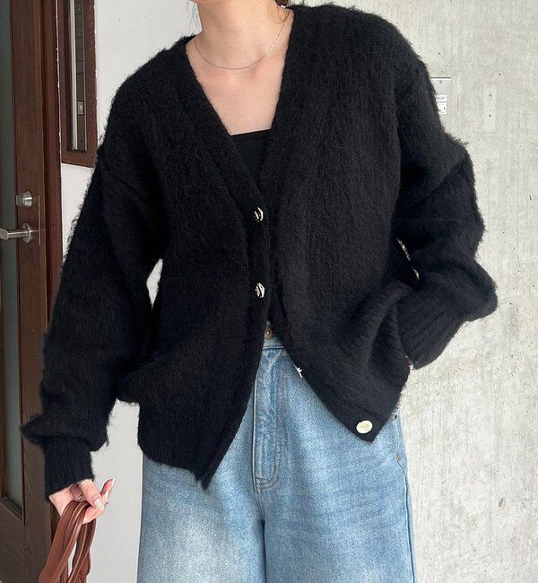  「ニュアンスボタンレイヤード風カーディガン」|カーディガン|