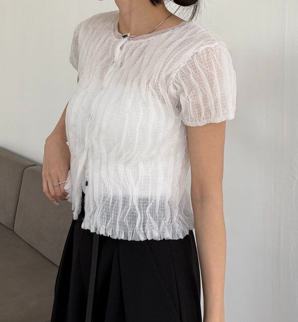  「シャーリング半袖カーディガン」|カーディガン|