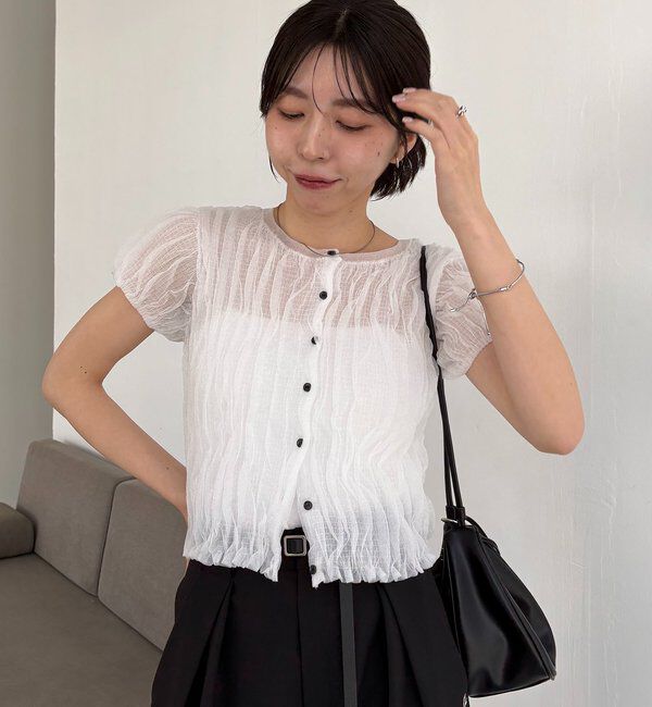  「シャーリング半袖カーディガン」|カーディガン|