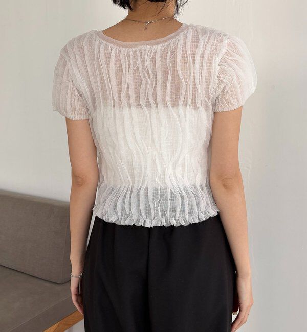  「シャーリング半袖カーディガン」|カーディガン|