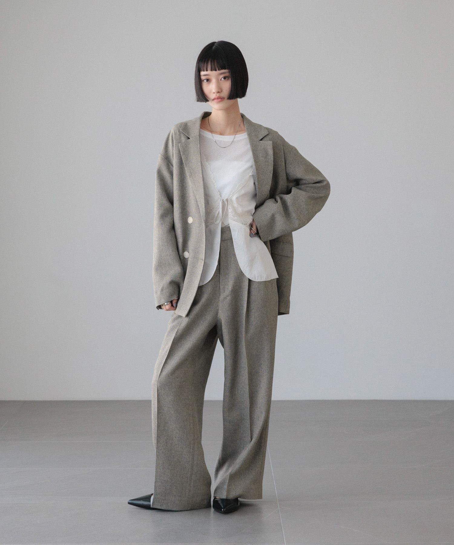 LOWRYS FARM「メランジツイルワイドパンツ」|チノ|