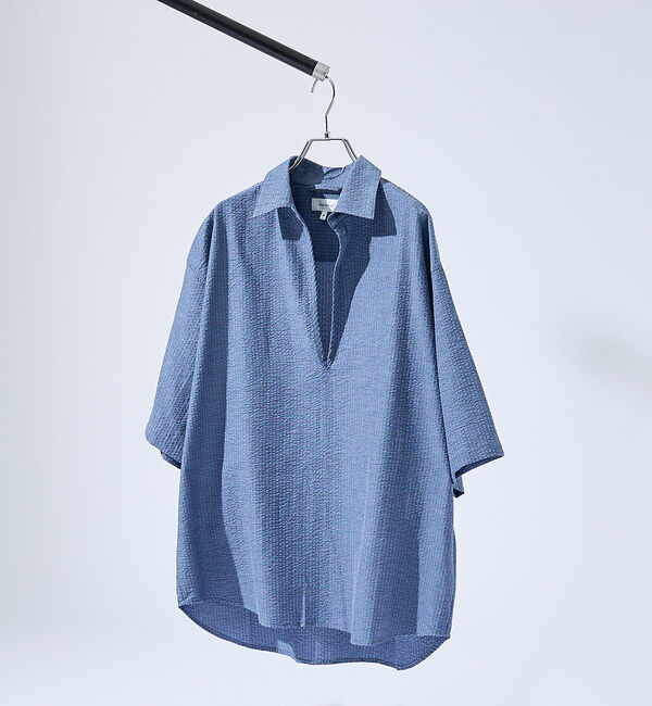 ABAHOUSE「サッカーストライプ スキッパーシャツ / オーバーサイズ / 半袖シャツ」|シャツ・ブラウス|