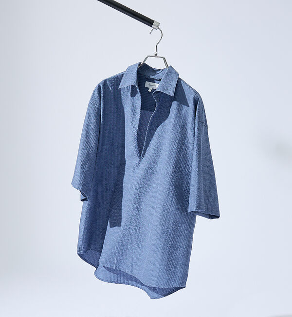 ABAHOUSE「サッカーストライプ スキッパーシャツ / オーバーサイズ / 半袖シャツ」|シャツ・ブラウス|