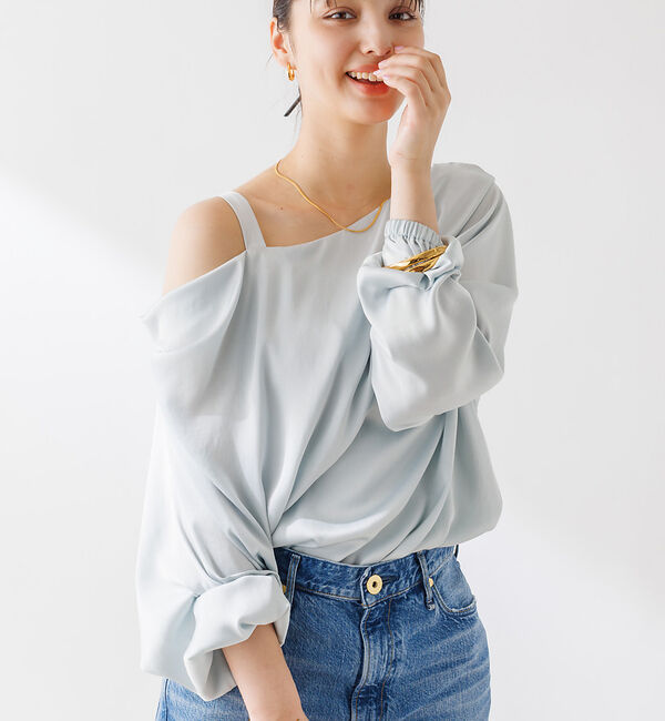 Rouge vif「とろみアシンメトリー2WAYオフショルブラウス」|シャツ・ブラウス|グリーン系その他1