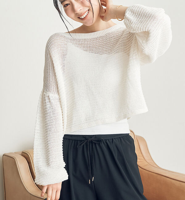 Rouge vif「麻混 変形天竺ニットプルオーバー」|ニット・セーター|ホワイト