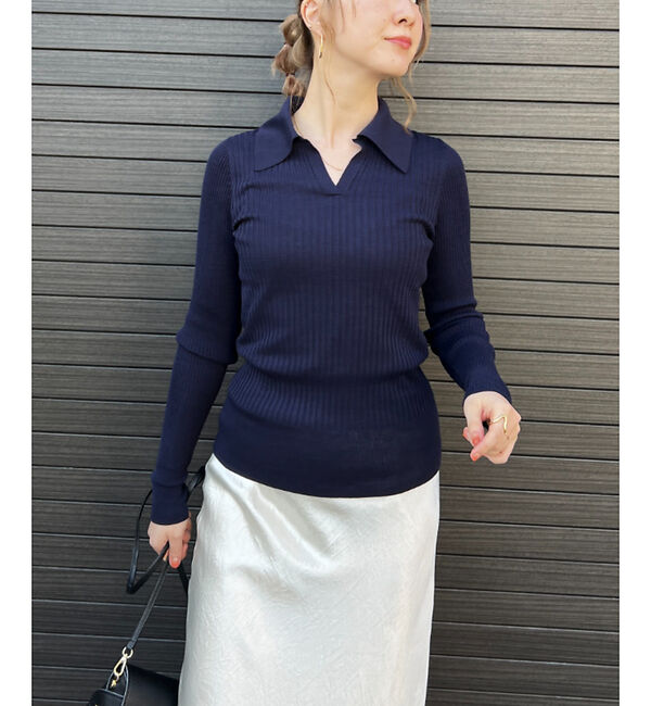 Rouge vif「シルク混ワイドリブポロニット」|ニット・セーター|