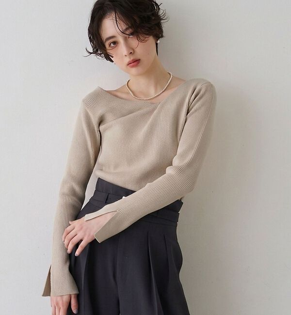 Rouge vif「【一部店舗限定】ドレープスリットスリーブリブニット」|ニット・セーター|ライトベージュ