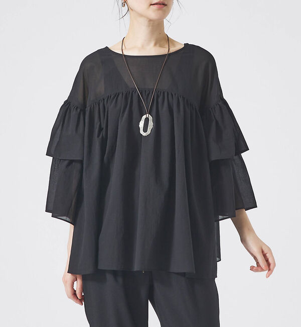 qualite「【2WAY】シフォンフリルブラウス」|シャツ・ブラウス|ブラック