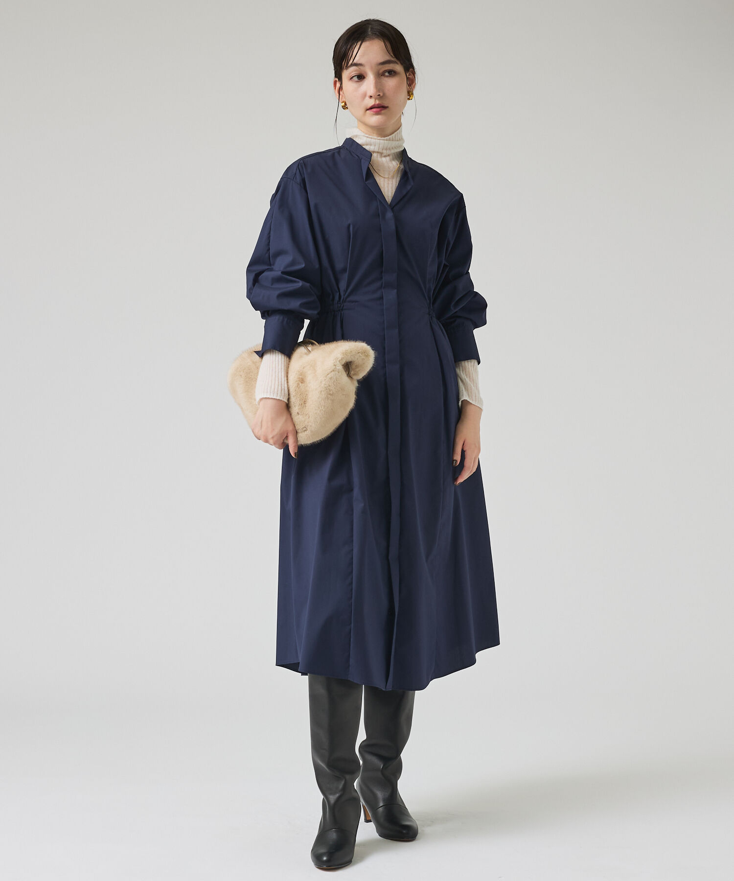 qualite「ウエストギャザーシャツワンピース」|ワンピース|