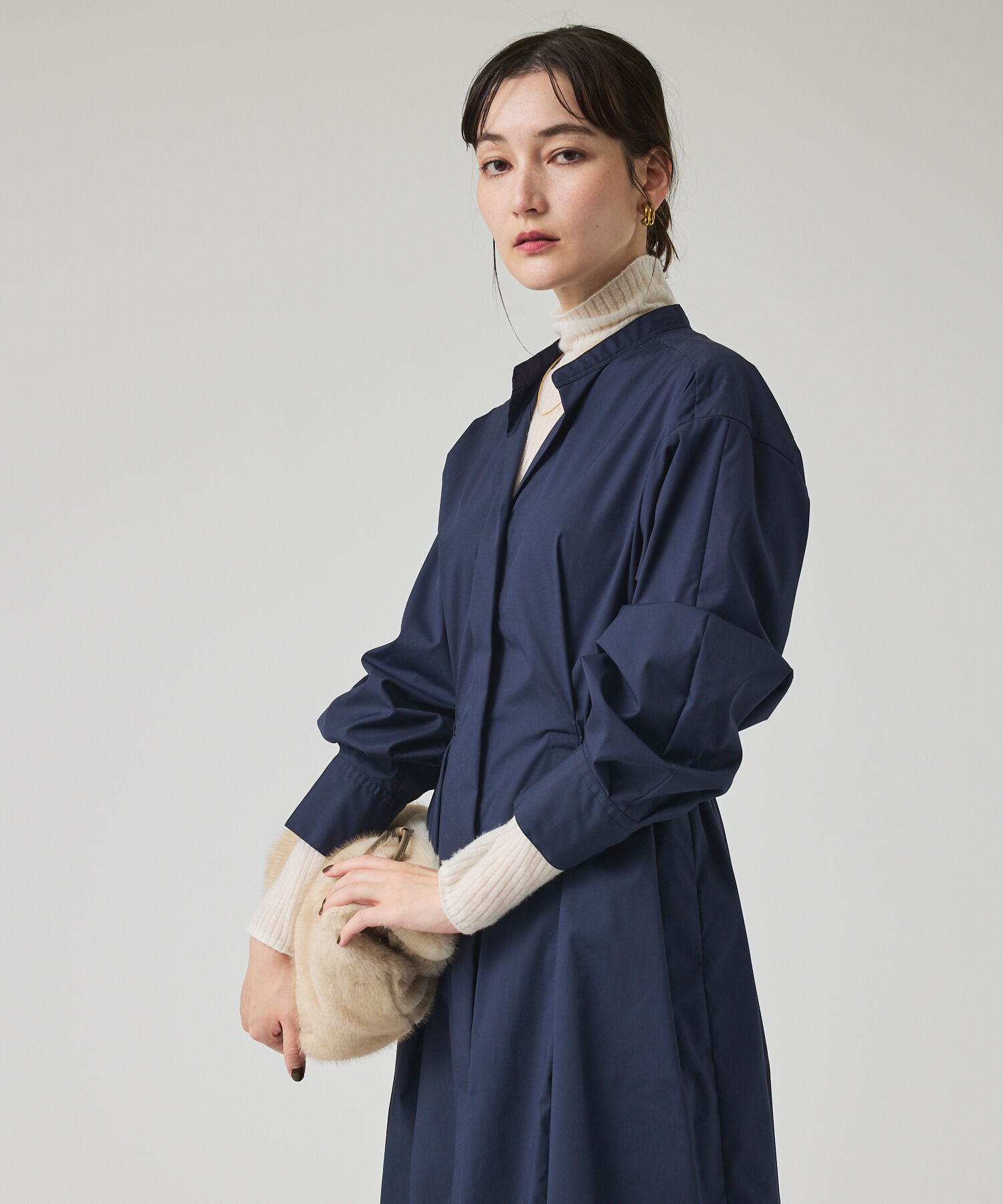 qualite「ウエストギャザーシャツワンピース」|ワンピース|