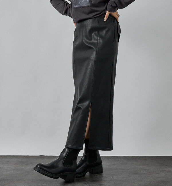 abahouse mavie「フェイクスウェード/フェイクレザースリットタイトスカート」|スカート|