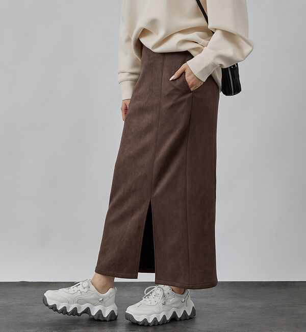 abahouse mavie「フェイクスウェード/フェイクレザースリットタイトスカート」|スカート|