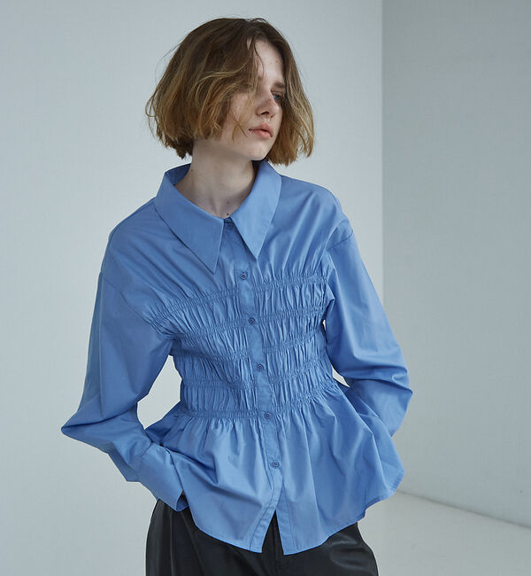 NOMINE「ビスチェ風 シャーリング シャツ」|シャツ・ブラウス|サックスブルー