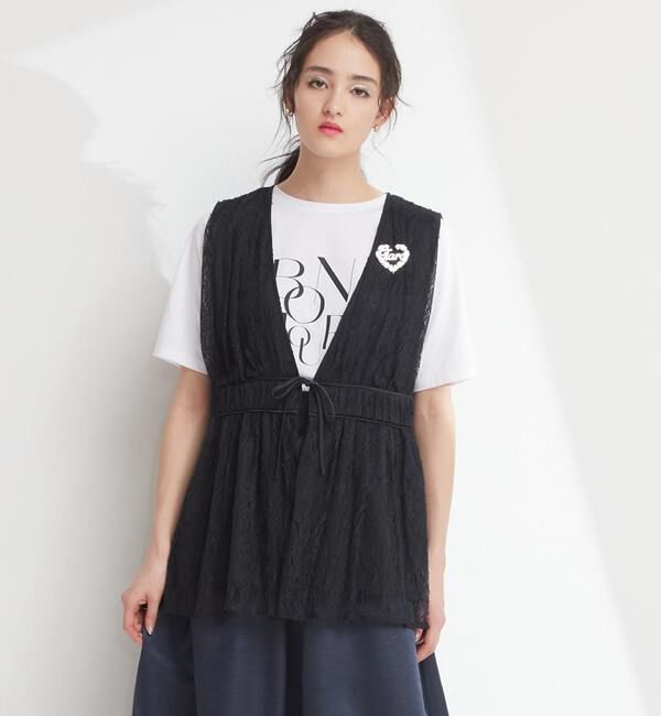 TIARA「レースベスト」|ベスト・ジレ|ネイビー