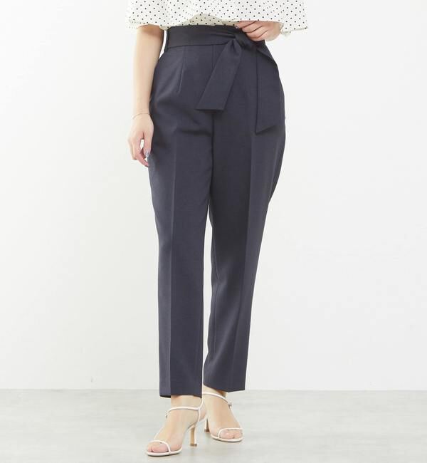 TIARA「ベルテッドハイウエストテーパードパンツ（セットアップ可）」|スラックス|ネイビー