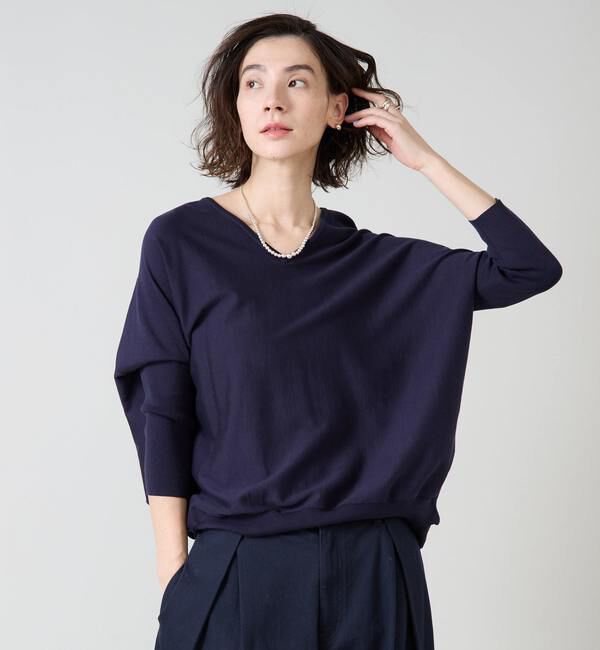 Liesse「シルク混Vネックドルマンニット」|ニット・セーター|ネイビー