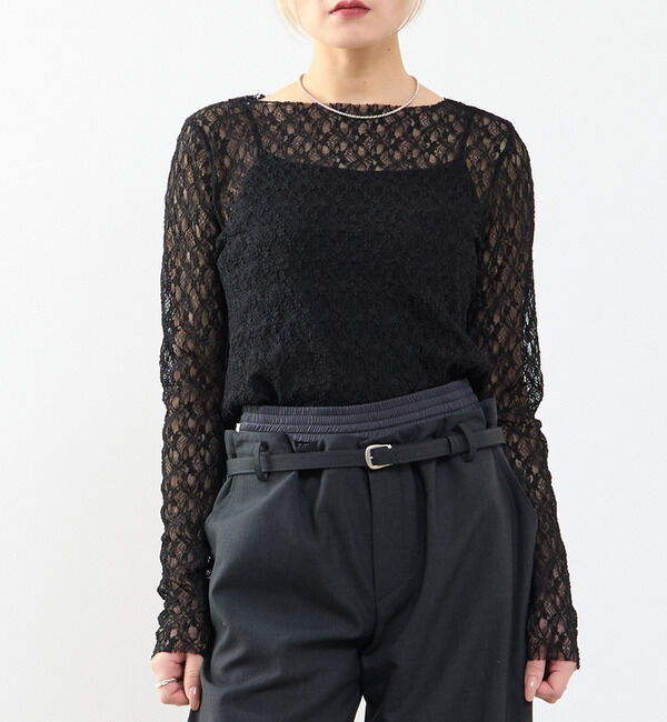 SOFFITTO「【A_/エース】ストレッチレースプルオーバー」|Tシャツ・カットソー|ブラック