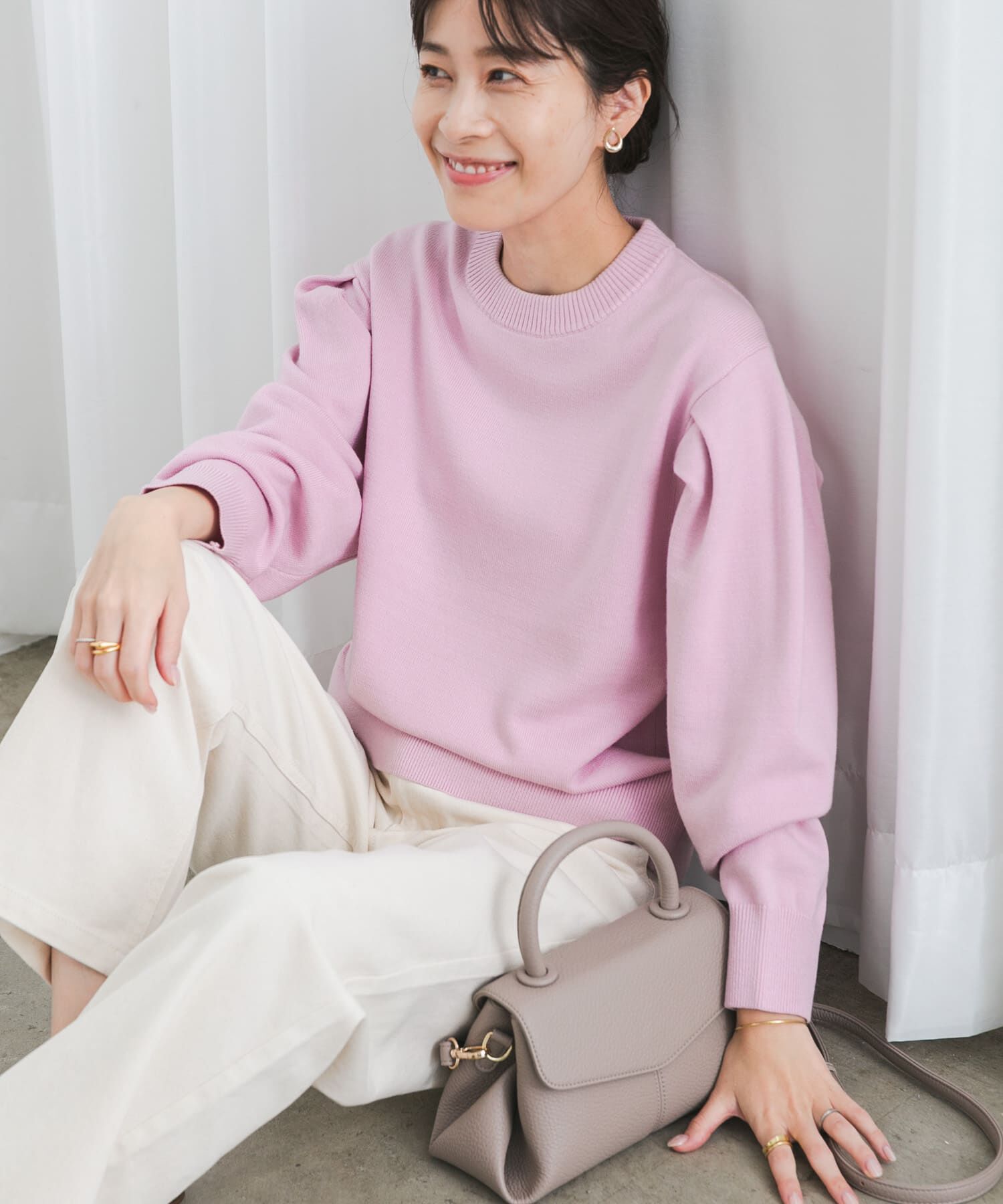 URBAN RESEARCH DOORS「『UR TECH 200日ニット』ショルダータックプルオーバー」|ニット・セーター|ピンク