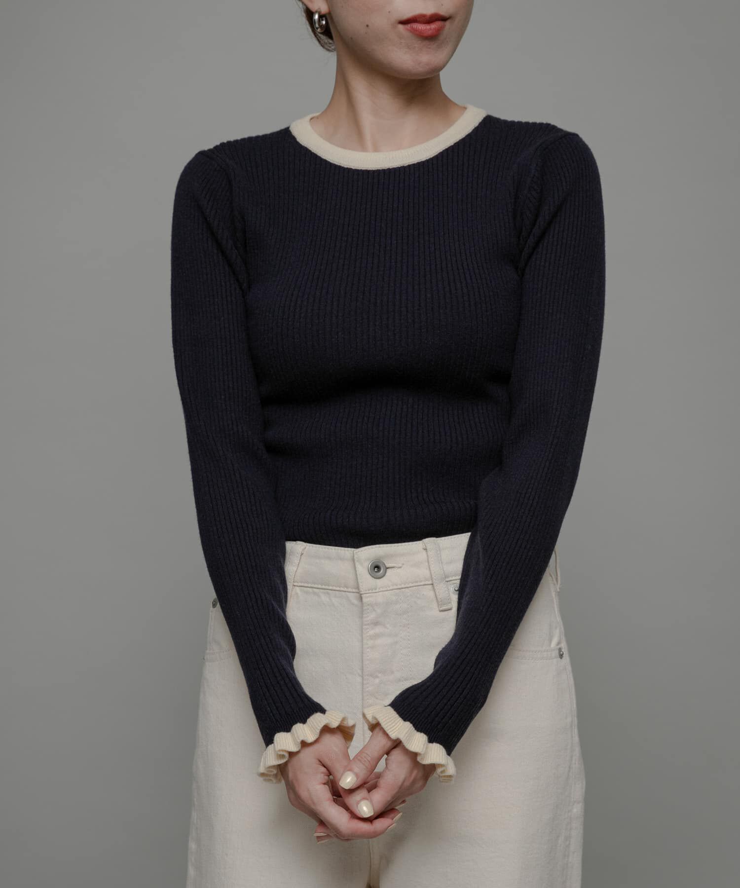 Sonny Label 「袖口フリルクルーネックプルオーバー」|ニット・セーター|