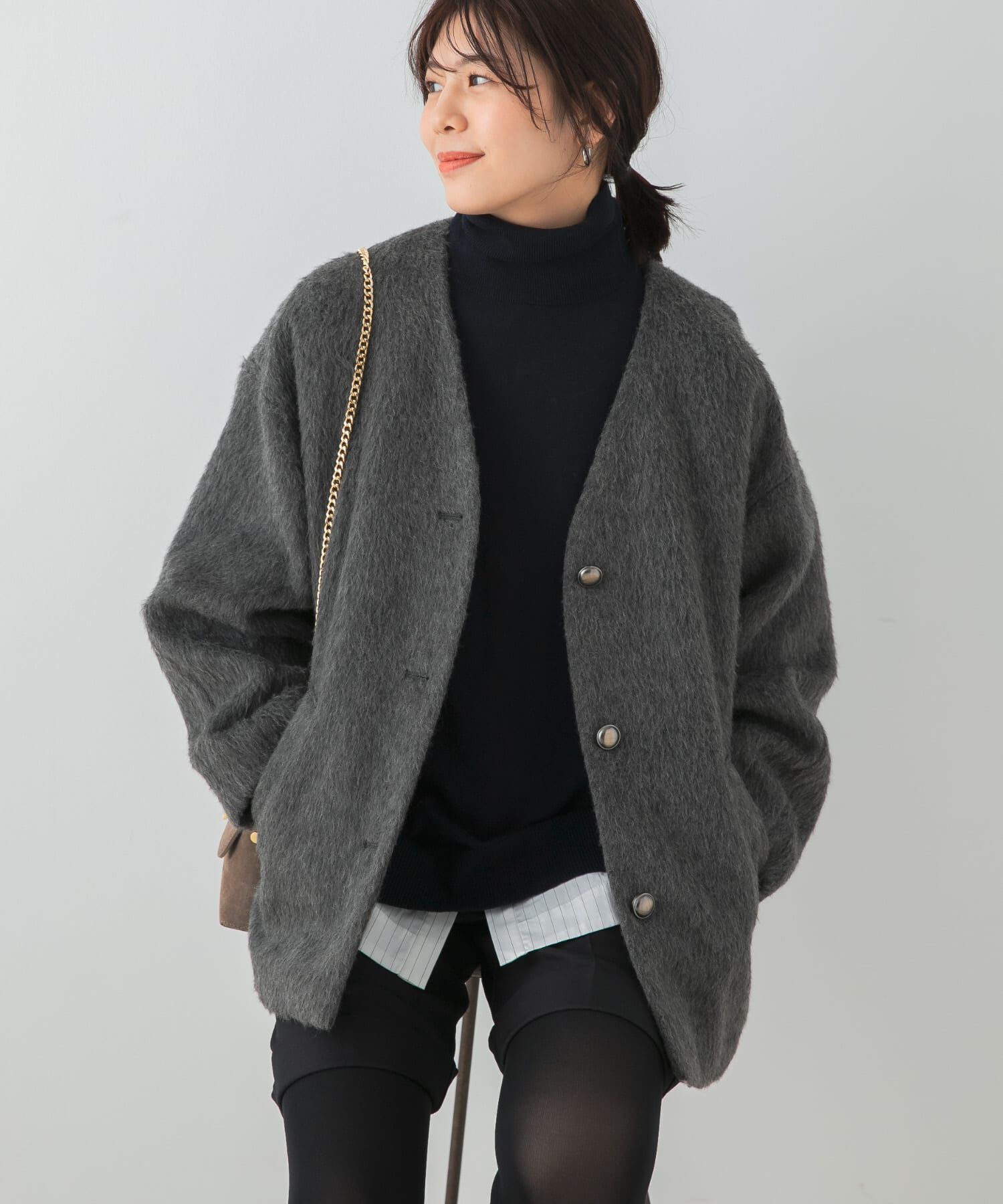 URBAN RESEARCH ROSSO「F by ROSSO　『UR TECH』シャギーノーカラーコート」|ノーカラージャケット|