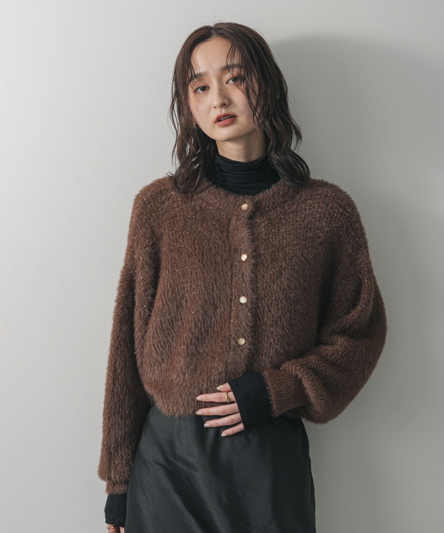 SENSE OF PLACE by URBAN RESEARCH「『一部WEB限定カラー』ラメシャギークロップドカーディガン」|カーディガン|ブラウン