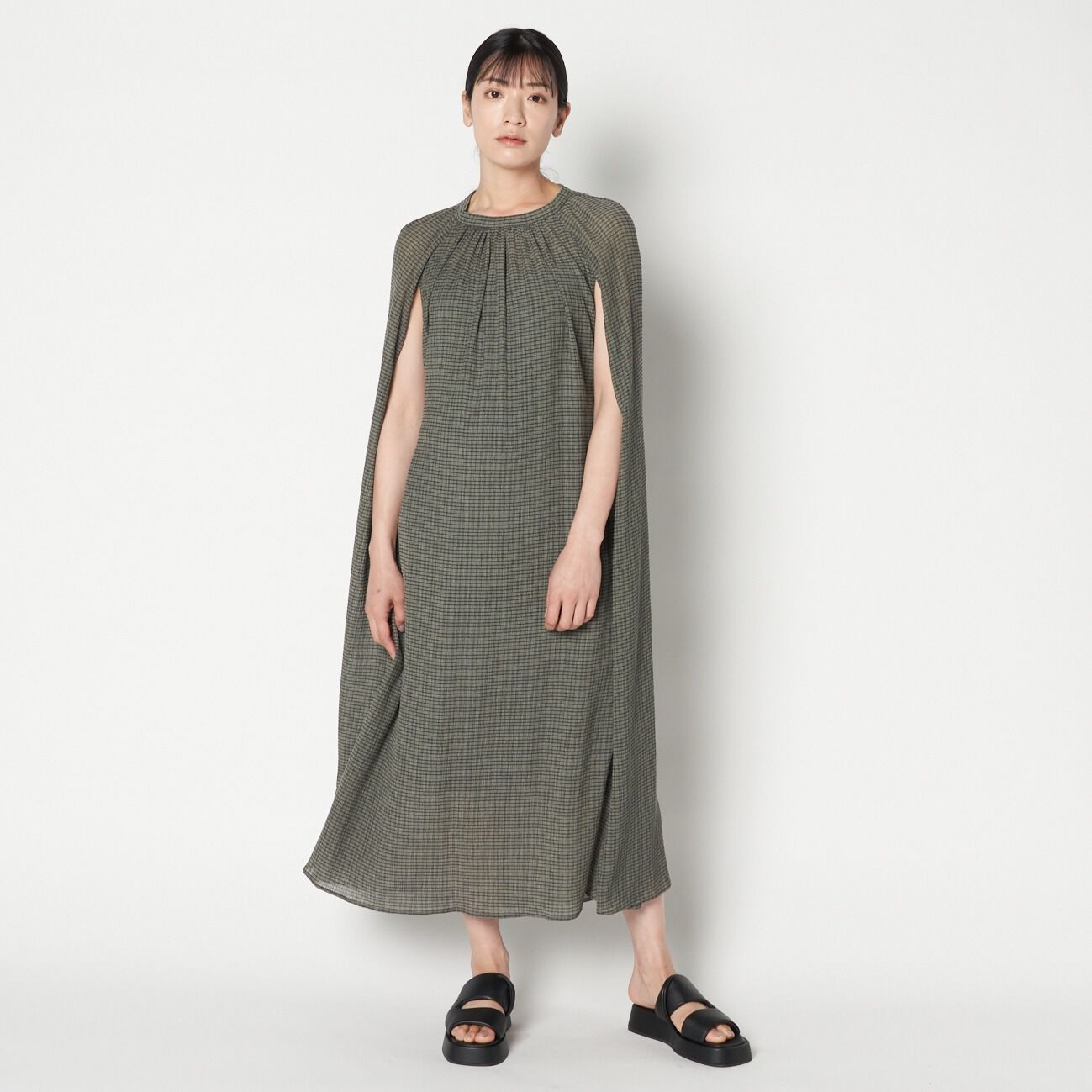 HELIOPOLE「HELIOPOLE CRAPE WINDOWPANE N/S DRESS」|ワンピース|