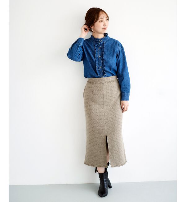 le.coeur blanc「ツイードフリンジストレートスカート」|スカート|